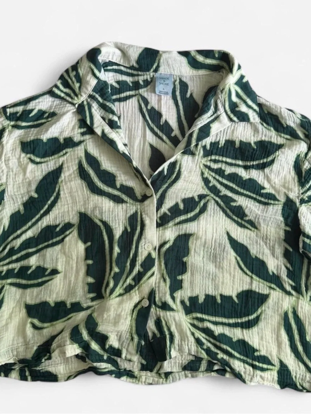 Shade & Shore Green Leaf-Print Button Down Shirt & Shorts set